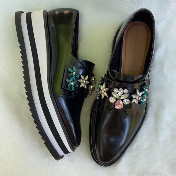 New Zara Trafaluc Bejeweled Platform black Shoes - Picture 7 of 14